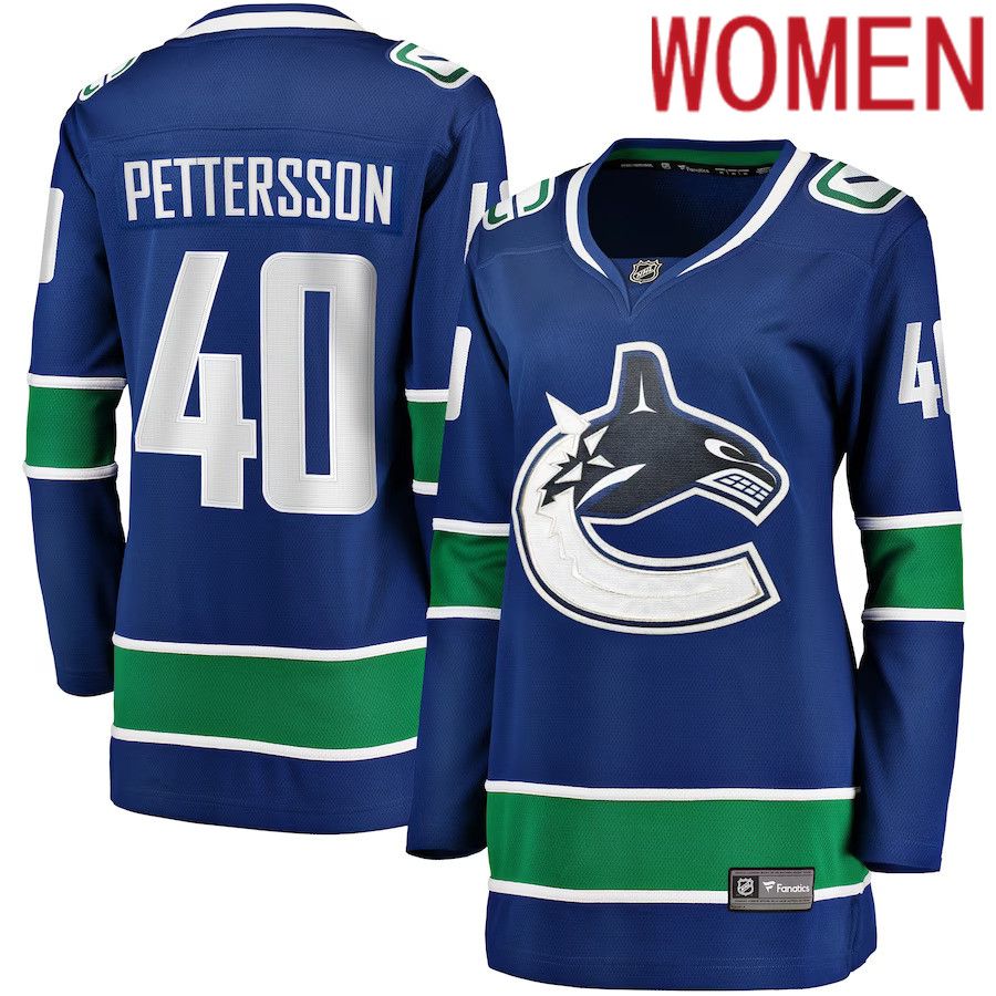 Women Vancouver Canucks #40 Elias Pettersson Fanatics Branded Blue Home Premier Breakaway Player NHL Jersey